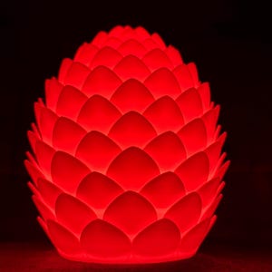 May include: A red, round, decorative lamp shaped like a pinecone with a textured surface.