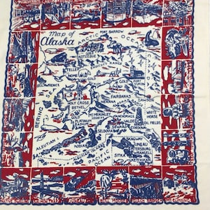 Vintage Alaska kleine Karte Tischdecke 30 x 33. Große Grafik. Mitte des Jahrhunderts. Rot. Pionier Alaska Karte. Landkarte Alaska
