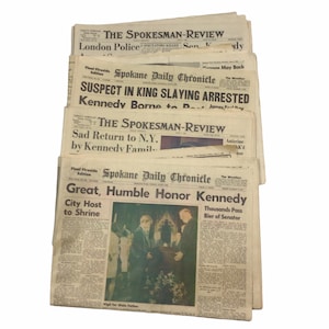 1968 Robert F Kennedy assassination newspaper bundle. Created and printed in the USA. Set of four. June 8, June 7, June 9.