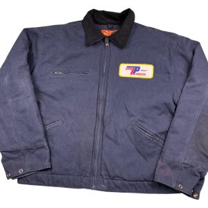 Vintage Detroit style Palouse Products navy canvas workwear jacket. Corduroy collar. adult large