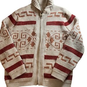 Vintage 70s Pendleton style Big Lebowski style zip up wool Cowichan sweater. Steel Talon zipper. adult large
