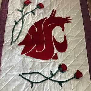 Vintage Washington State Cougars 2003 Rosebowl quilted blanket. Handcrafted in the USA. 50 x 65. Nice and thick. Solid gray backing.