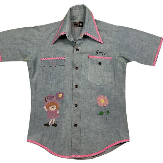 Vintage Towncraft 70s Hand Embroidered Button Front Shirt Vintage Towncraft 70s Hand Embroidered Button Front Shirt