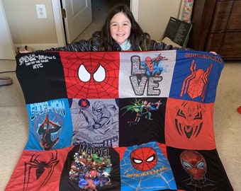 MemoryStitch T-Shirt Quilt, Custom Quilt, Memory Quilt, T-shirt Blanket, Shirt Quilt, Custom Blanket, Custom T-shirt Quilt, 14" Panels