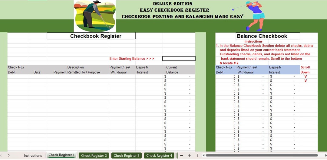 Checkbook Register, Excel Checkbook Register, Excel Spreadsheet, Excel