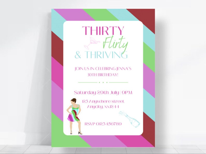 Thirty Flirty &amp; Thriving, Movie, 30, Birthday Party Digital Invitation Template, Mobile ...