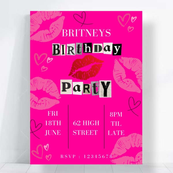 Mean Girls, Teen Party Digital Invitation Template, Mobile Invitation, e-invite Phone Invitations, Pink , printable, Text Message Invite