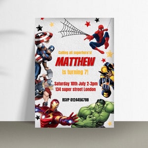 superhero avenger boys Party Digital Invitation Template, Mobile Invitation, e-invite Phone Invitations, printable,Text Message Invite