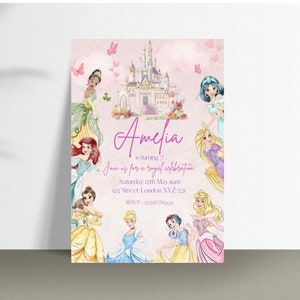 Princess Girls, Pink, Royal,Party Digital Invitation Template, Mobile Invitation, e-invite Phone Invitations, printable, Text Message Invite