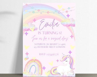 Unicorn girl’s birthday pink Party Digital Invitation Template, Mobile Invitation, e-invite Phone Invitations, printable,Text Message Invite