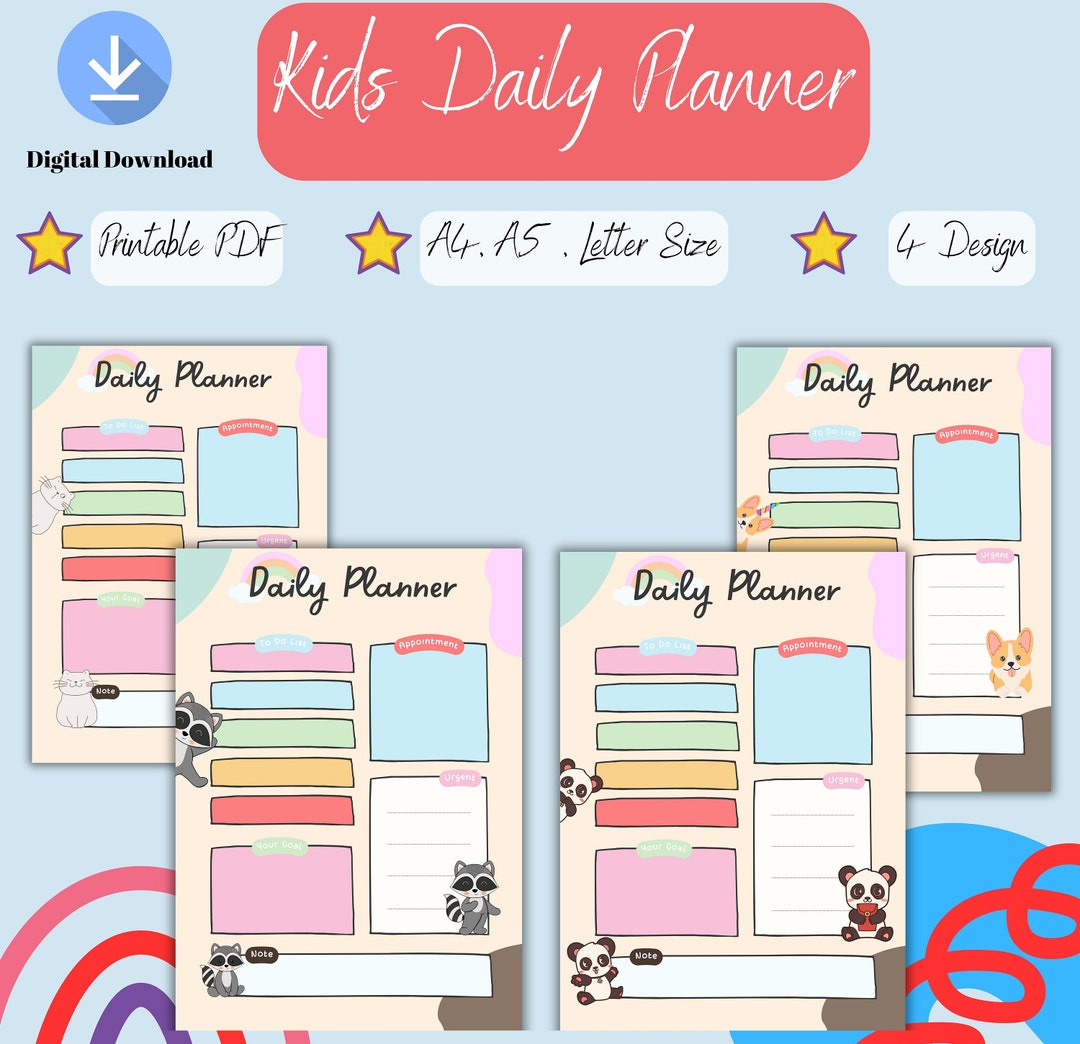 Kids Daily Planner Printablehomeschool Plannera4,a5,letter Sizekids ...