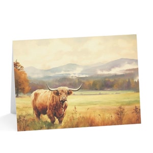 Scotch Highland Bull Vermont Field wenskaarten (1, 10, 30 of 50 stuks) Prachtig landschap