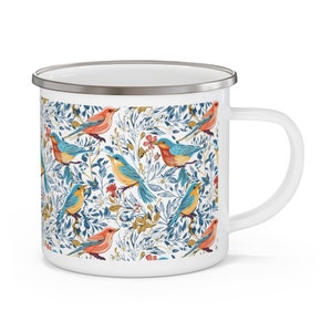 Song Bird Pattern Enamel Camping Mug
