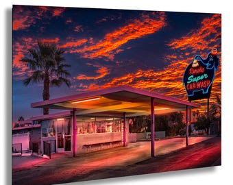 Rancho Mirage Car Wash Print: Mid-Century Modern Neon Sign, Palm Springs Art