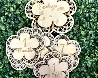 Boho Flower Wooden Baby Milestone Discs, Photo Props