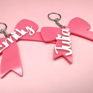 Custom Acrylic Bow Keychain, Personalized Name Tag, Bag Charm