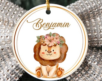 Personalized Baby Lion Christmas Ornament, Cute Keepsake, Custom Christmas Ornament, Baby's First Christmas Gift, New Baby Ornament