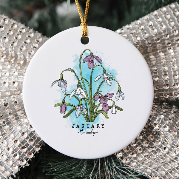 January Birth Month Flower Ornament, January Snowdrop Ornament, Custom Ornament, Birthday Gift, Christmas Ornament, Personalized Gift
