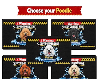 Tapis pour chien caniche - Avertissement zone d'abreuvement bâclée | Polyester 12 x 18 pouces avec envers en néoprène