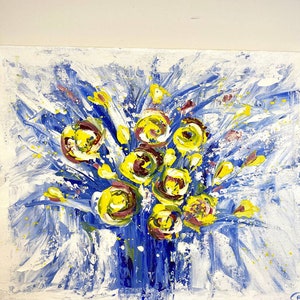 ORIGINAL Handmade Painting Abstract Flowers, 20 x 16 inch