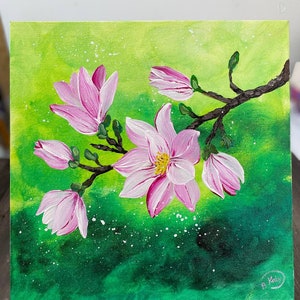 ORIGINAL Handmade Painting &quot;Magnolia&quot;, 10 x 10 inch, home decor Wall Art