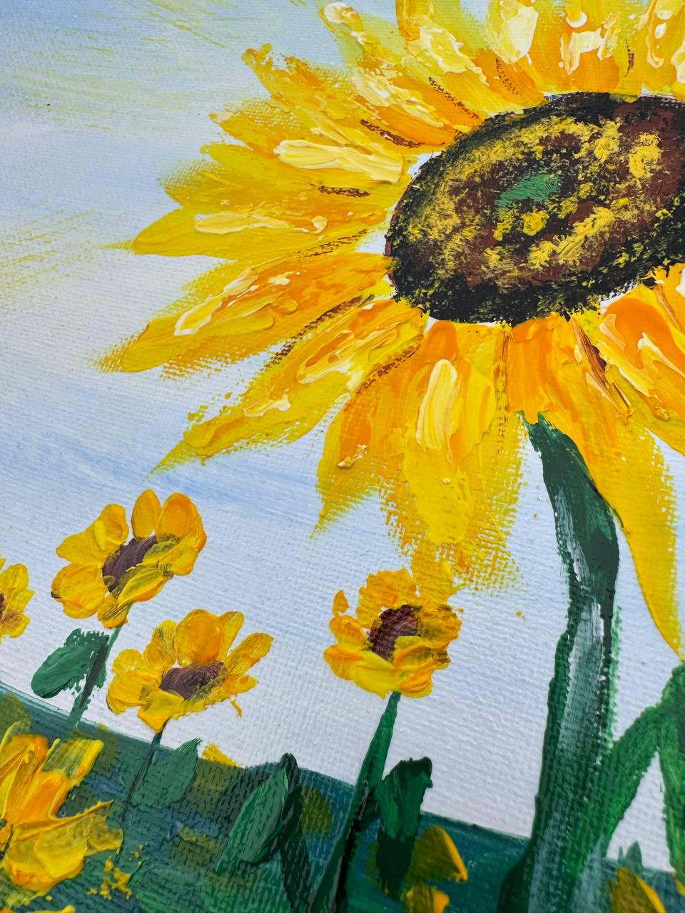 Original Sunflower Painting: Textured Acrylic Art on Canvas (12x16