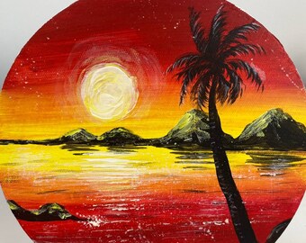 ORIGINAL Handmade Painting " Sunset ", 8 x 8 inch, home decor Wall Art