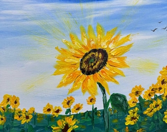 Original Sunflower Painting: Textured Acrylic Art on Canvas (12x16