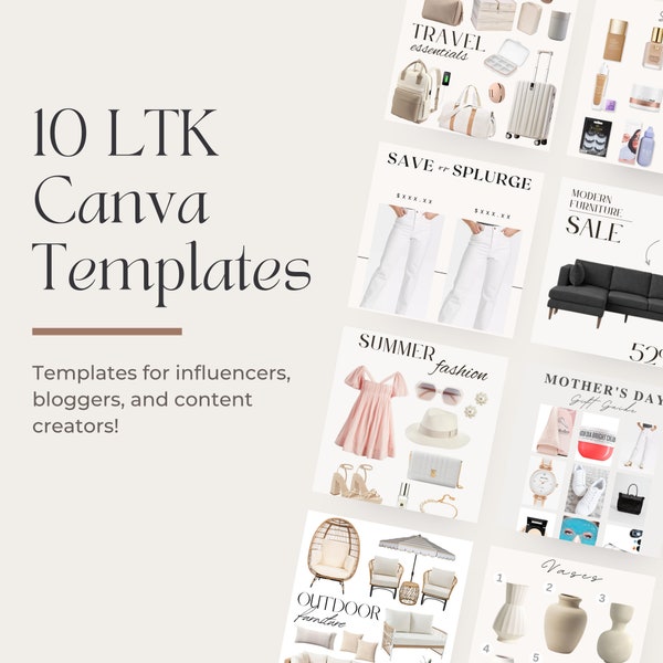 LTK Canva Template Minimalist and Aesthetic, 10 LiketoKnowit Templates, LTK Canva Templates for Bloggers, Influencers & Content Creators