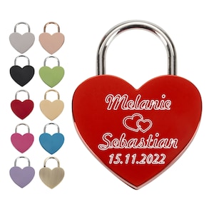 Liebesschloss mit Gravur und Schlüssel, Herzschloss Vorhängeschloss personalisiert mit Wunschtext Valentinstag Geschenk, Hochzeitsgeschenk Bild 1