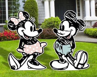 Mickey and Minnie Vintage, Party Decor Cutouts, Mickey and Minnie Pastel Colors, Birthday Party, Baby Shower Décor, Blue and Pink