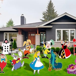 Alice in Wonderland Cutouts Yard Signs, Alice in Wonderland, Birthday Party Decor, Halloween, Card Soldiers, Caterpillar, Coroplast