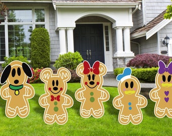 Gingerbread Cookies Mickey and Friends Yard signs and Cutouts, Ginger Bread Cookies, Chritmas Decor, Yard Art, Cut Outs, Outdoor Decor,