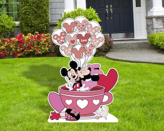 Valentines Day Tea Cup, Mickey and Minnie Valentines day decor, Party decor, Yard art, Garden decor, Outdoor Decor, Cut Outs,