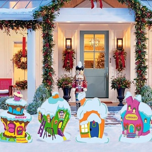 Christmas Characters Houses, Christmas Decor, Village Houses, Christmas, Yard Sign, Outdoor Decor, Bakey, School, Library,