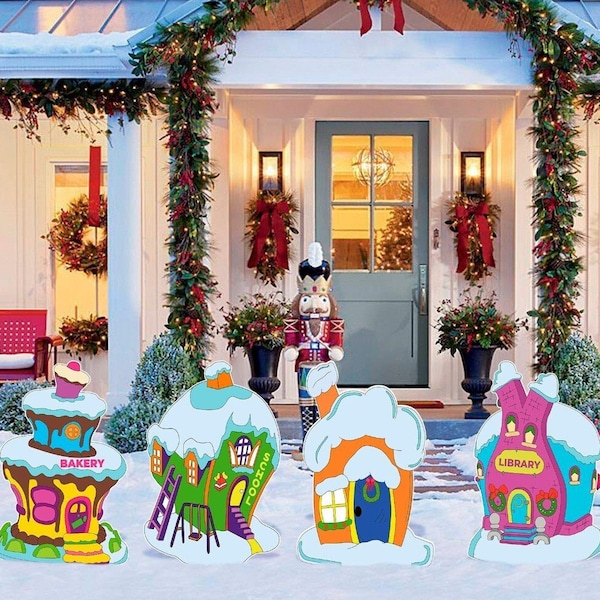 Houses, Christmas Characters, Christmas Decoration, Village  Houses, Cut outs,  Houses, Yard Sign, Outdoor Decor