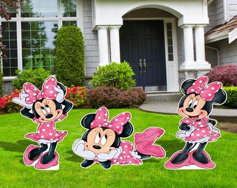 Minnie Pink Water Color, Minnie Party Decor, Cutouts, Yard Sign, Birthday Party Decor, Personalized, Photo Booth, Minnie Bow cutout