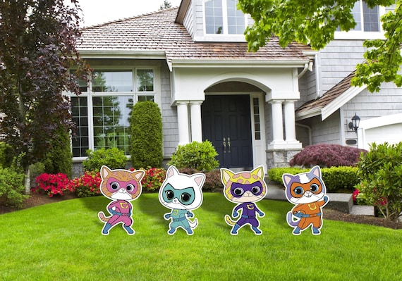Super Kitties Birthday Party Cutouts, Outdoor Decor Sign, Super Kitties Yard Signs,  Super Cats Cutouts,
