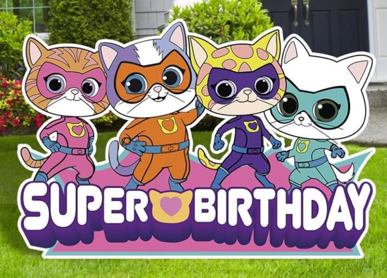 Super Kitties Birthday Party Cutouts, Outdoor Decor Sign, Super Kitties Yard Signs, Super Cats Cutouts, 36" Super Birthday