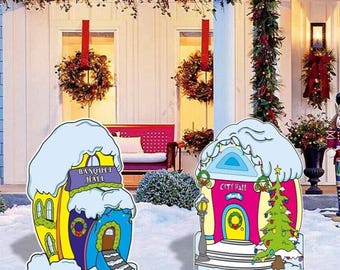 Christmas Who Houses Yard Signs and Cutouts, Christmas Cutouts, Outdoor decor, Christmas Outdoor Decor, Yard Sign, Christmas Garden  Decor