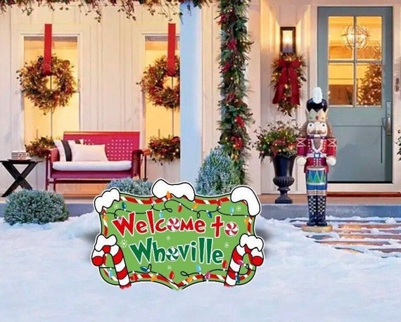 Village Welcome Sign, Christmas Welcome Sign, Christmas Cutouts, Yard Sign, Outdoor Decor, Garden decor, Christmas Characters Cutouts
