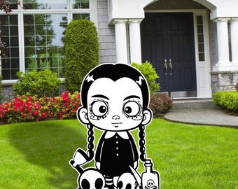 Halloween Wednesday Cutout, Outdoor Decoration Sign, Wednesday  Halloween Party Decor, Yard Sign, Party Decor, Black and White