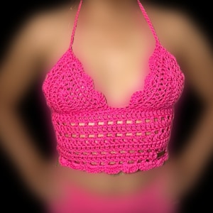 Handmade Pink Crochet Corset Crop Top Summer Beach, gifts, asthetic, coachella outfit backless, Boho, festival concert