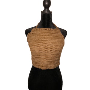 Corpete marrom de crochê feito à mão, top curto de verão, praia, presentes, estético, roupa de Coachella, costas nuas, formatura, Boho, show, festival, show