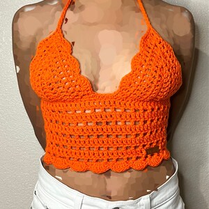 Handmade Crochet Orange Corset Crop Top Summer Beach, gifts, asthetic, coachella outfit, backless, graduation, Boho, Gig, festival concert