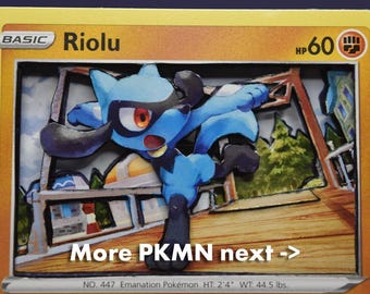 3D PKMN Cards: Riolu, Lucario, Geodude, Mienfoo, Sandshrew, Sandslash, Stonjourner, Mudsdale, Kubfu, Hitmonlee, Groudon, Claydol, Bewear