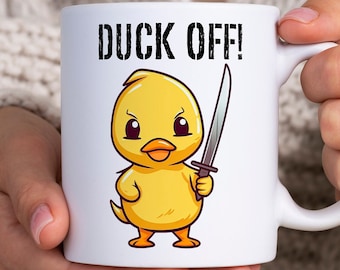 Taza de pato divertido, taza de café de pato, regalo de amante del pato, taza de café de pato divertido, taza de té de pato gráfico, taza de pato con cuchillo, taza de pato,