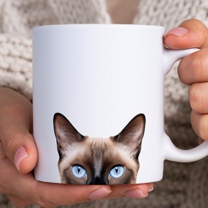 Funny Cat Mug, Whimsical Peekaboo Design, Perfect Gift for Cat Lovers, Siamese Cat Gift, Kitty Cat Mugs,  Crazy Cat Owner, Cat Owner Gift