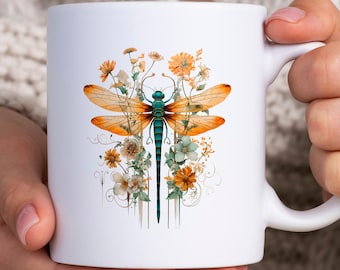 Vintage Dragonfly Coffee Mug, Dragonfly Tea Cup, Insect Lover Mug, Nature Lover Tea Cup, Dragonfly Ceramic Mug, Whimsical Dragonfly Mug