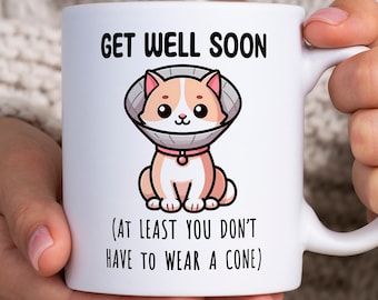 Tazza "Guarisci presto", almeno non devi indossare un cono, regalo per amanti dei gatti, regalo post-operatorio, regalo di pronta guarigione, abbraccio in una tazza, regalo per sentirsi meglio